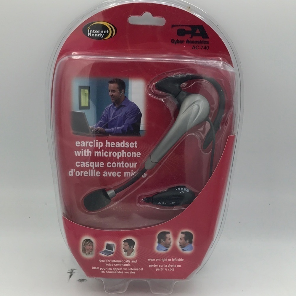 Cyber Acoustics AC-740 Mono Mini Headset/Microphone with in-line volume/mute
